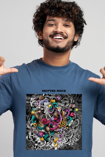 Round Neck Graphic  Navy Black T-shirt