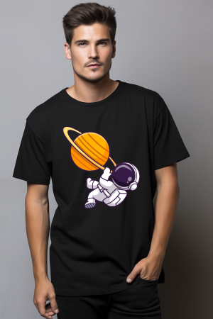 Saturn Astronaut Black T-Shirt